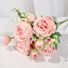 Load image into Gallery viewer, Pink Silk Peony Artificial Flowers Rose Wedding Home DIY Decor High Quality Big Bouquet Foam Accessories Craft White Fake Flower
